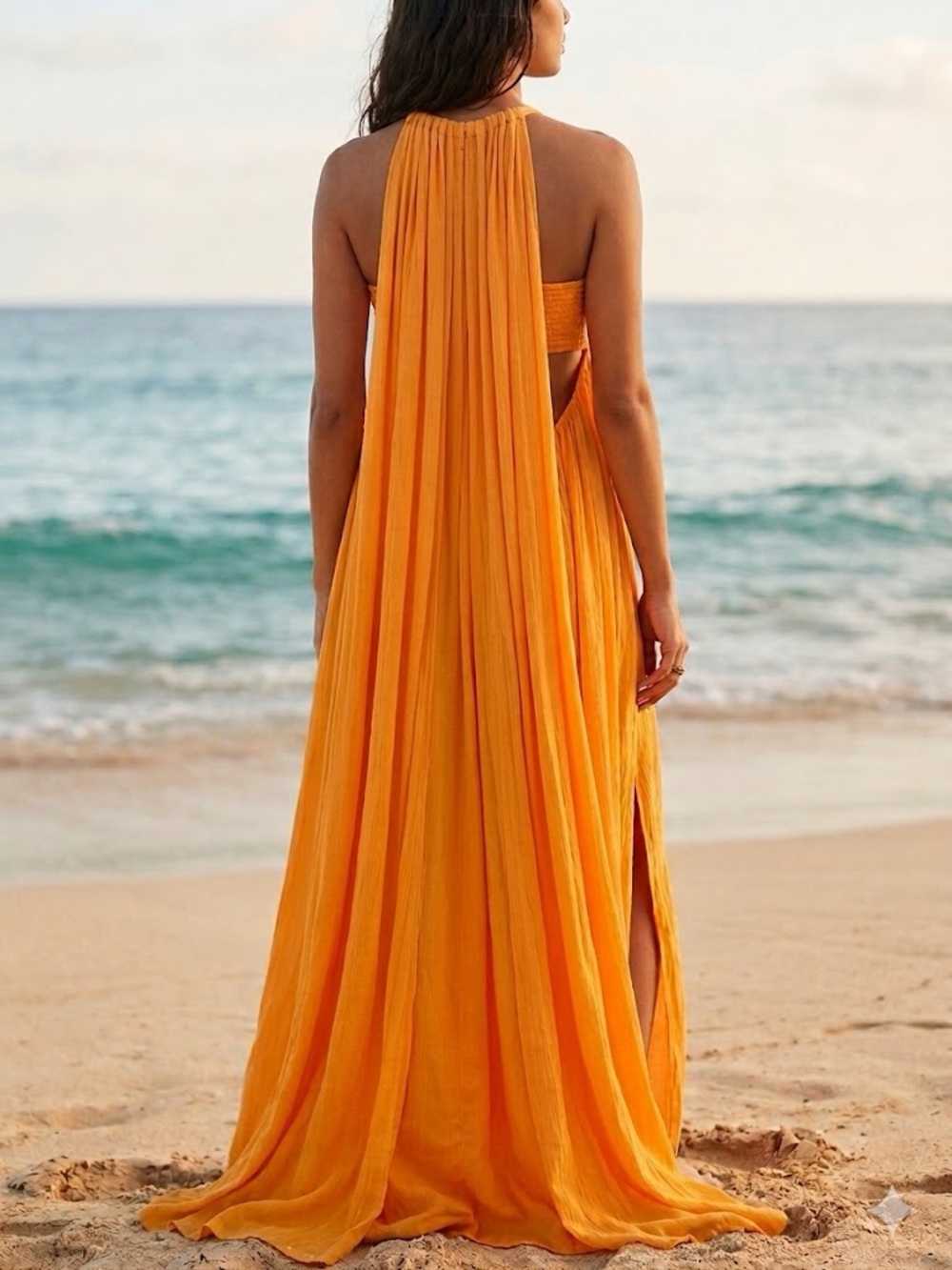 Free People Maxi Dress sz Medium NWT Orange Beach Boho Halter Side Slit Sundress - Picture 2 of 10